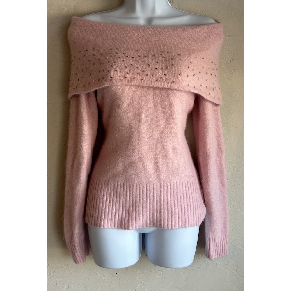 Lucidity Off‎ Shoulder Sweater L Angora Lambswool Beaded Soft Girl Y2K Coquette